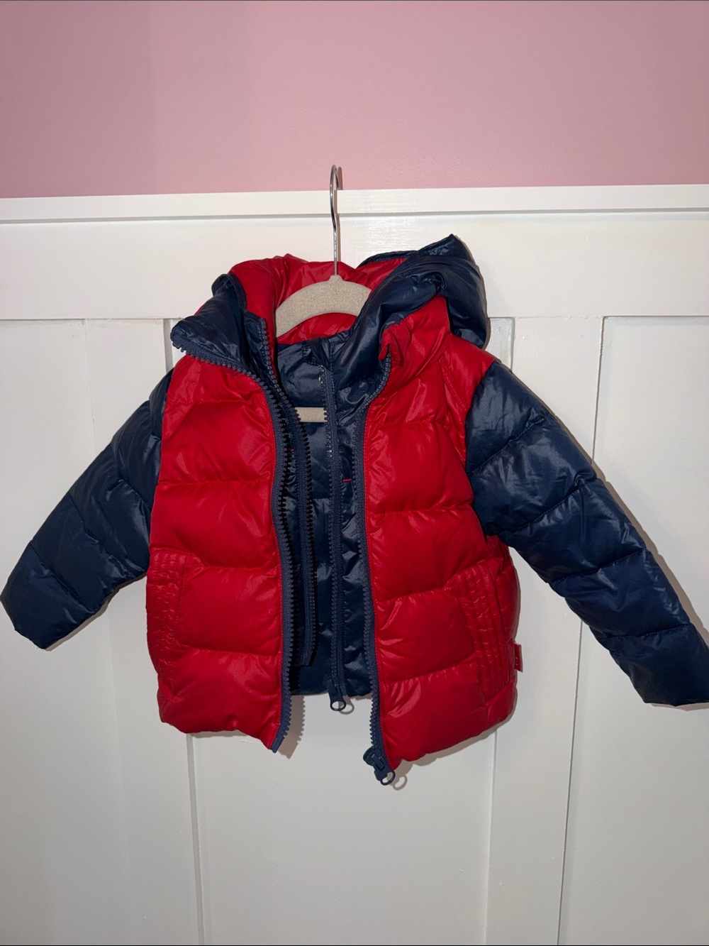 Onekid Red & Navy Puffer Jacket with Hood - Kids c#2